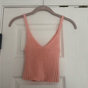 American Eagle Outfitters Coral Ribbed Cropped Tank Top